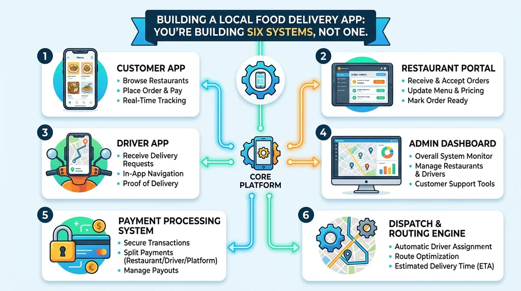 Building a Local Food Delivery App? You AreBuilding Six Systems, Not One